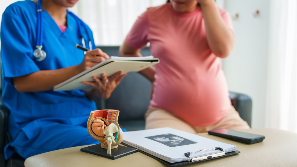 female doctor consult pregnant woman