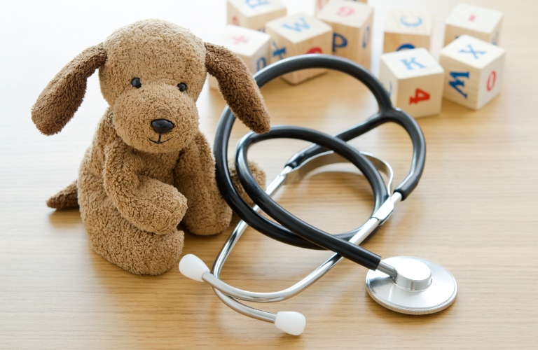 Puppy toy with medical equipment