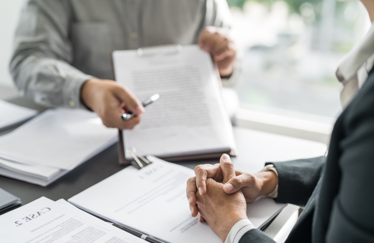 Client is consulting with lawyer