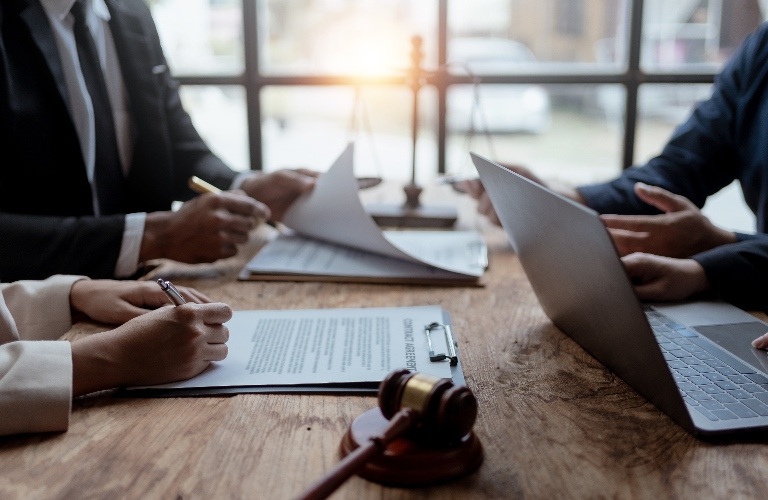 Family couple is consulting with lawyer
